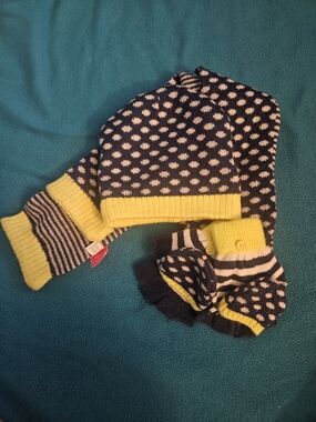 Kids Navy and Yellow Polka Dot Knit Winter Wear Set